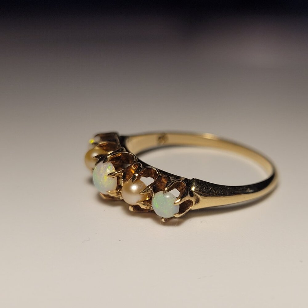 Opal Pearl Antique Gold Band Victorian Era October Birthstone 10k Ring - Picture 10 of 16